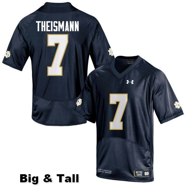 Men's NCAA Notre Dame Fighting Irish #7 Joe Theismann Stitched College Under Armour Authentic Navy Blue Big & Tall Football Jersey IF10G40CF